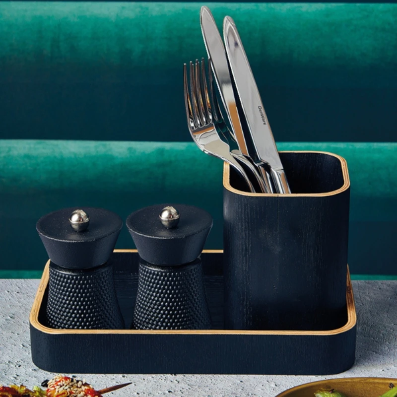 Serviertablett Schwarz Holzfurnier 23 x 13,8 x 3 cm WVT-23BK by Genware color Svart