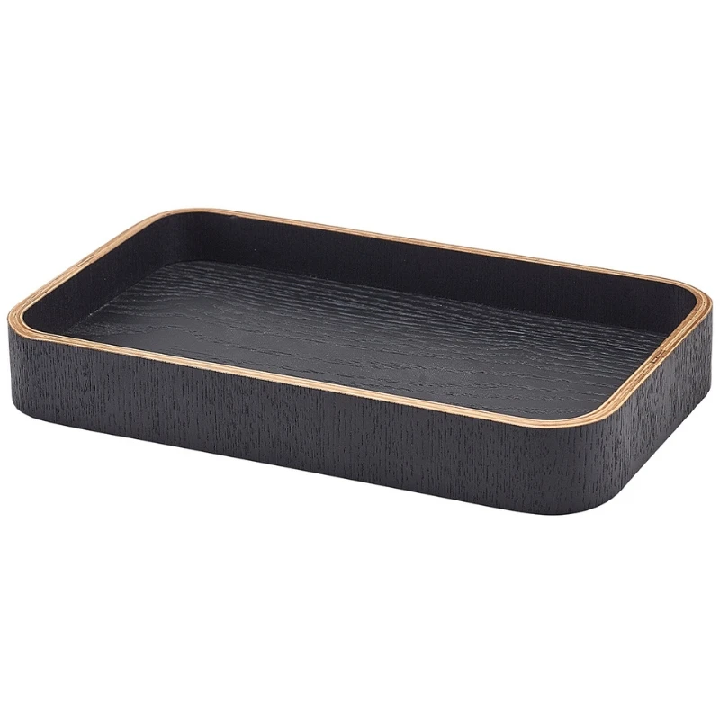 Serviertablett Schwarz Holzfurnier 23 x 13,8 x 3 cm WVT-23BK by Genware color Svart