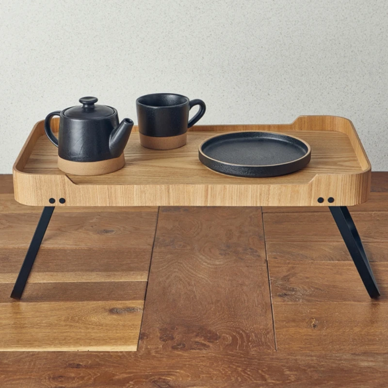 Zimmerservice-Tablett Helles Holzfurnier 59 x 30 x 23cm WVT-RS5930L by Genware color Svart