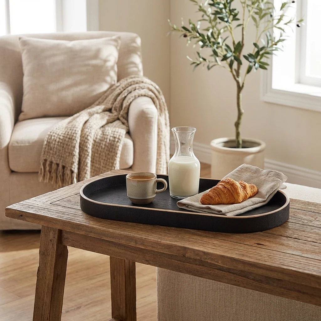 Serviertablett Oval Schwarz Holzfurnier 35 x 16,5 cm WVT-V35BK by Genware color Svart