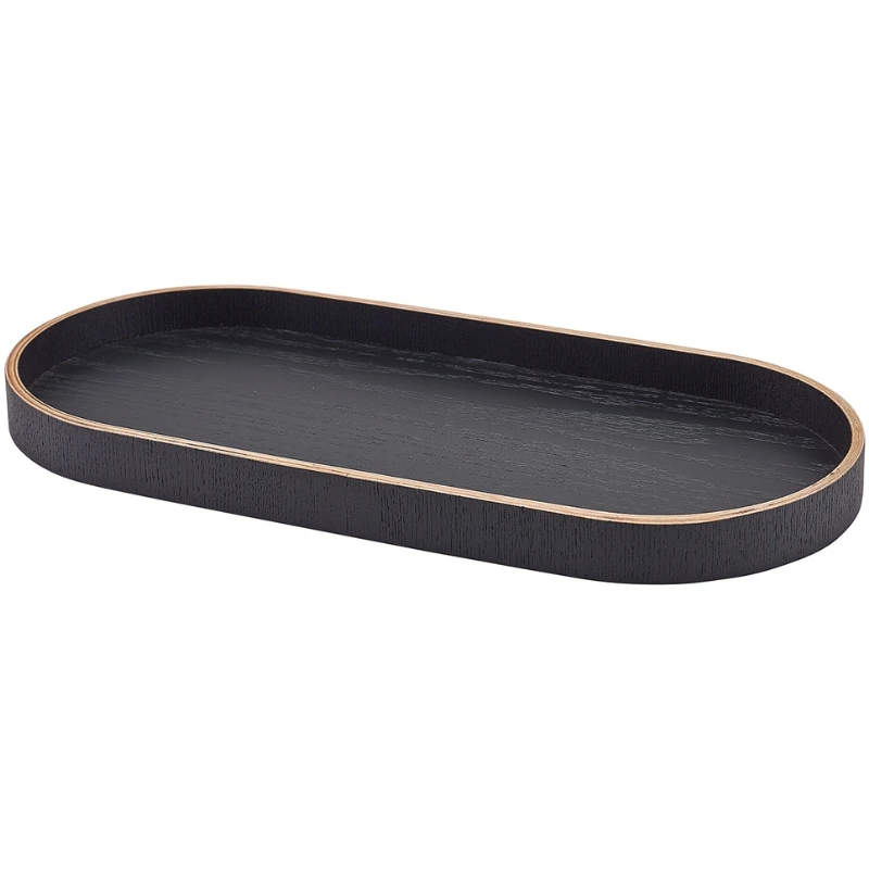 Serviertablett Oval Schwarz Holzfurnier 35 x 16,5 cm WVT-V35BK by Genware color Svart