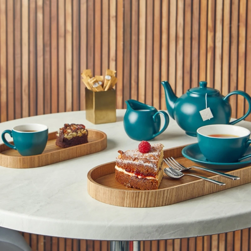 Ovales Serviertablett Helles Holzfurnier 35 x 16,5 cm WVT-V35L by Genware color Svart