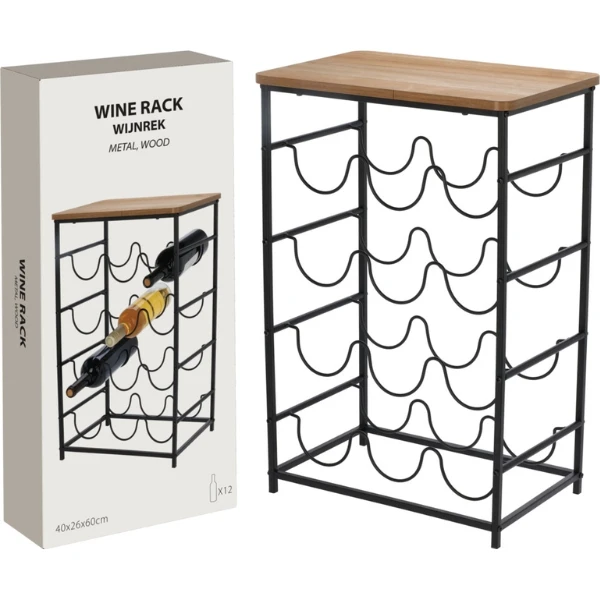 Weinregal Metall und Akazie 40x26x60cm HZ1240380  color Svart