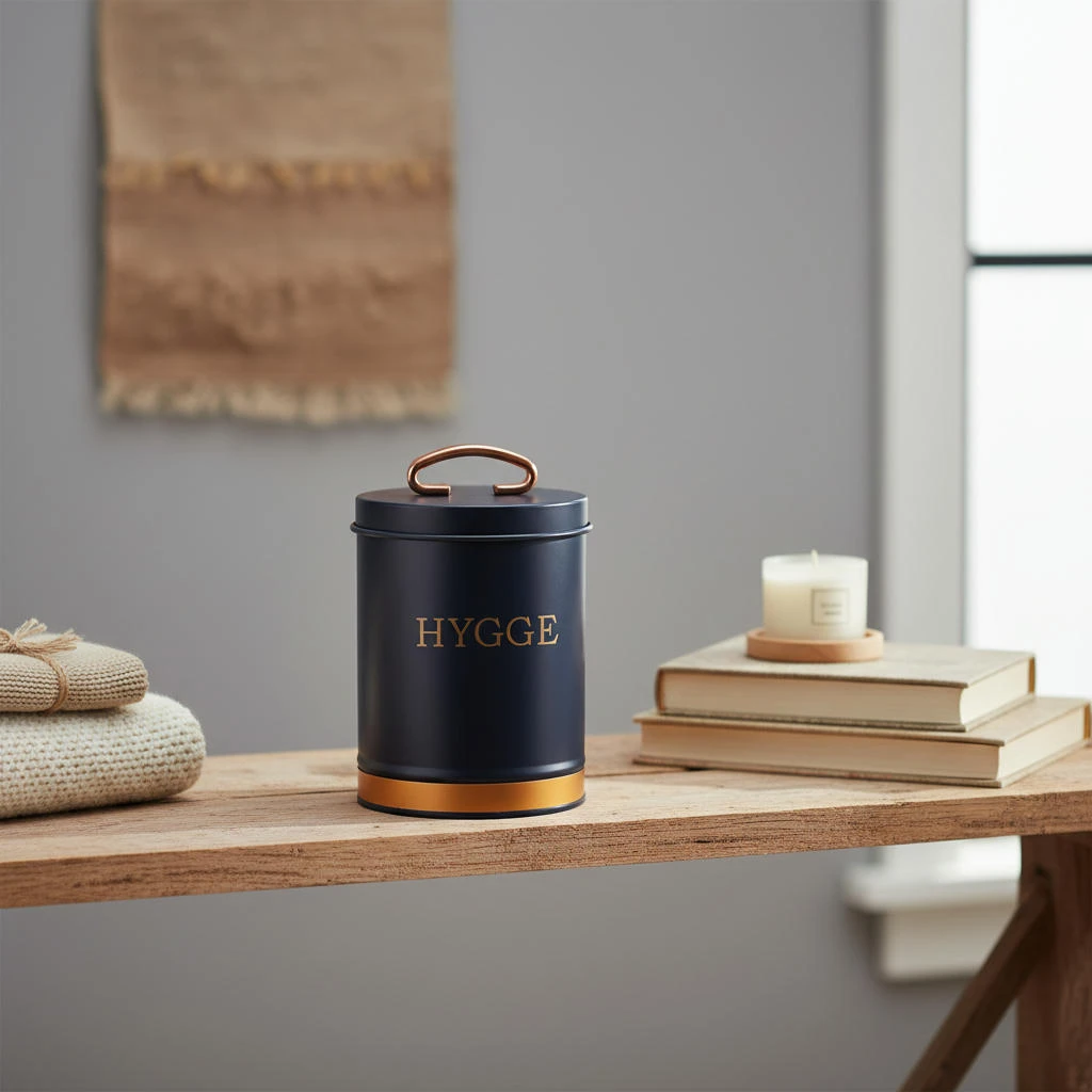 Aufbewahrungsdose aus Metall Hygge Blau mit Gold, 11x15 cm 2400056  color Svart