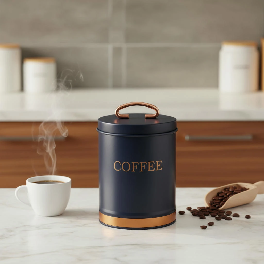 Kaffeedose aus Metall Blau mit Gold, Gr. 11x15 cm 2400050  color Svart