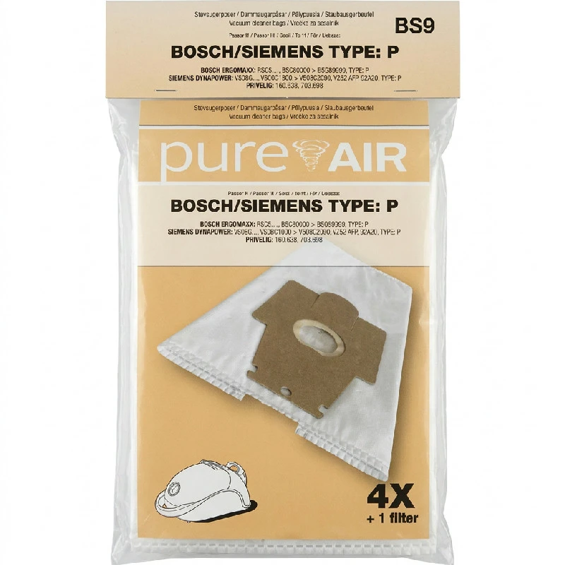Staubsaugerbeutel BS-9 für Bosch/Siemens Typ P, 4 Beutel und 1 Filter 3209011  color Svart