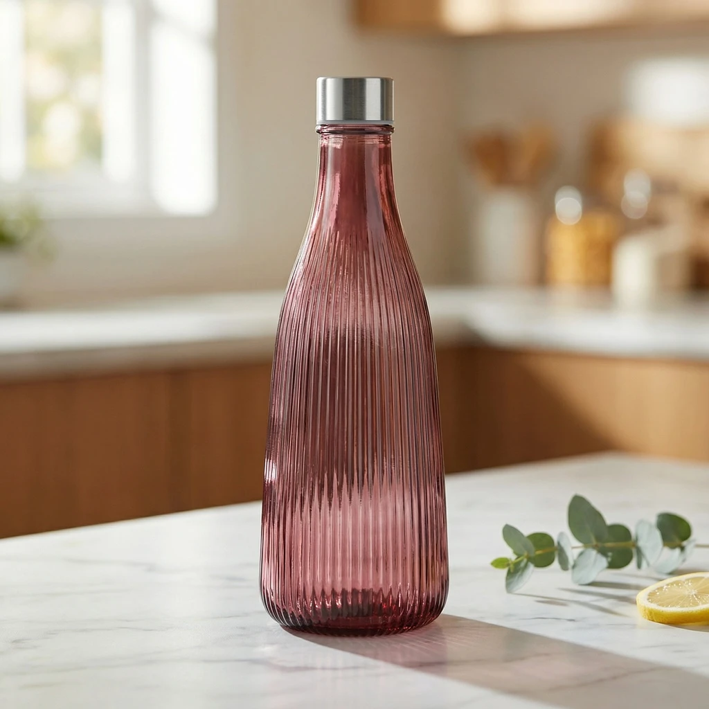 Wasserflasche mit Deckel Glas 1L Bordeaux H28cm 5415005  color Svart