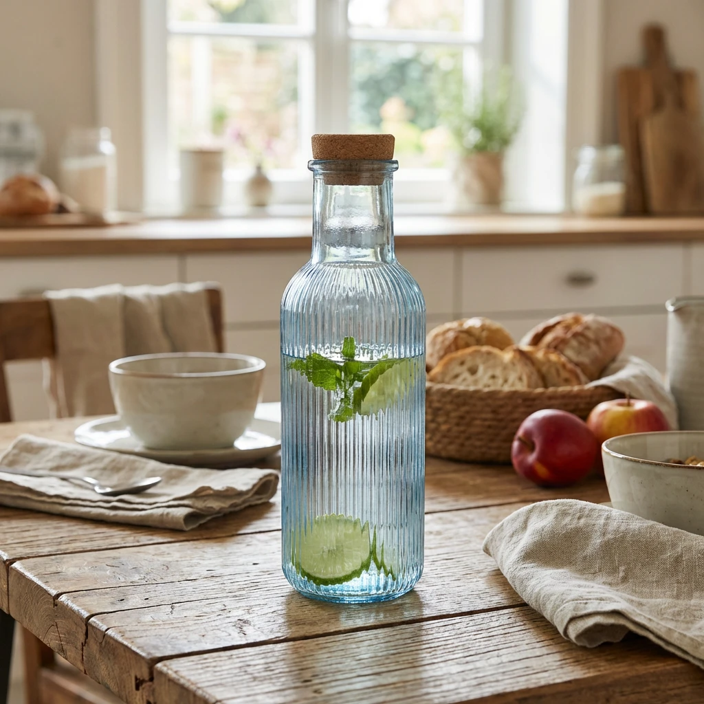 Glasflasche Blau mit Stopfen 1L Ø8,7x27,8cm 5426001  color Svart
