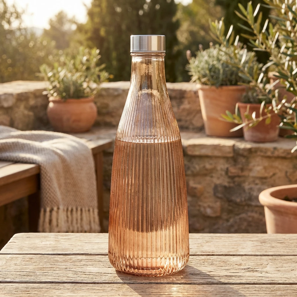 Wasserflasche mit Deckel Bronze Glas 1L H28cm 5415008  color Svart