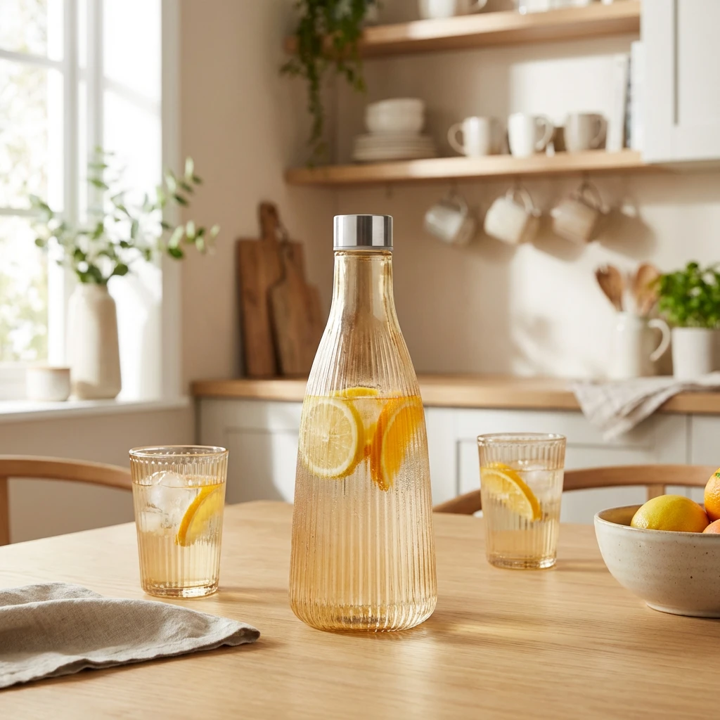 Wasserflasche mit Deckel Glas 1L Bernsteinfarben H28cm 5415004 by COSY & TRENDY color Svart