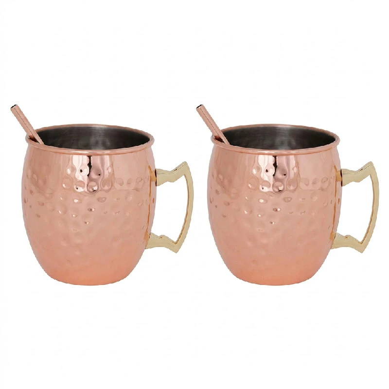 Moscow Mule Becher Kupfer Gehämmert 45 cl inkl. Trinkhalme 2er-Set 1270HKOP2 by COSY & TRENDY color Svart