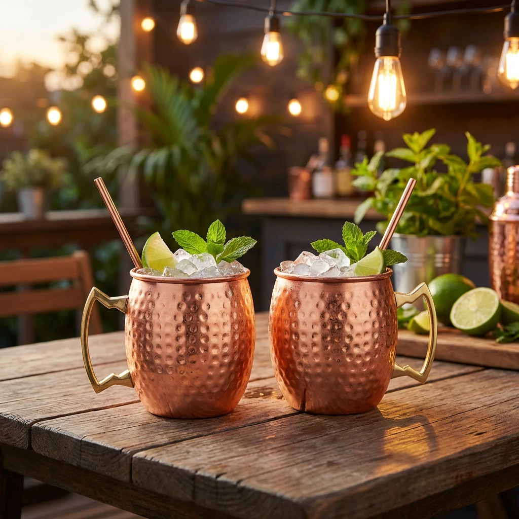 Moscow Mule Becher Kupfer Gehämmert 45 cl inkl. Trinkhalme 2er-Set 1270HKOP2 by COSY & TRENDY color Svart