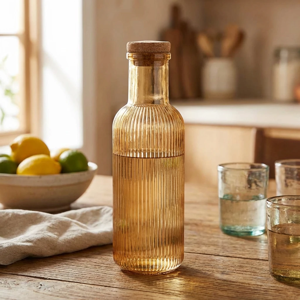 Glasflasche mit Korken Ocker 1L Ø8,7x27,8cm 5426004  color Svart
