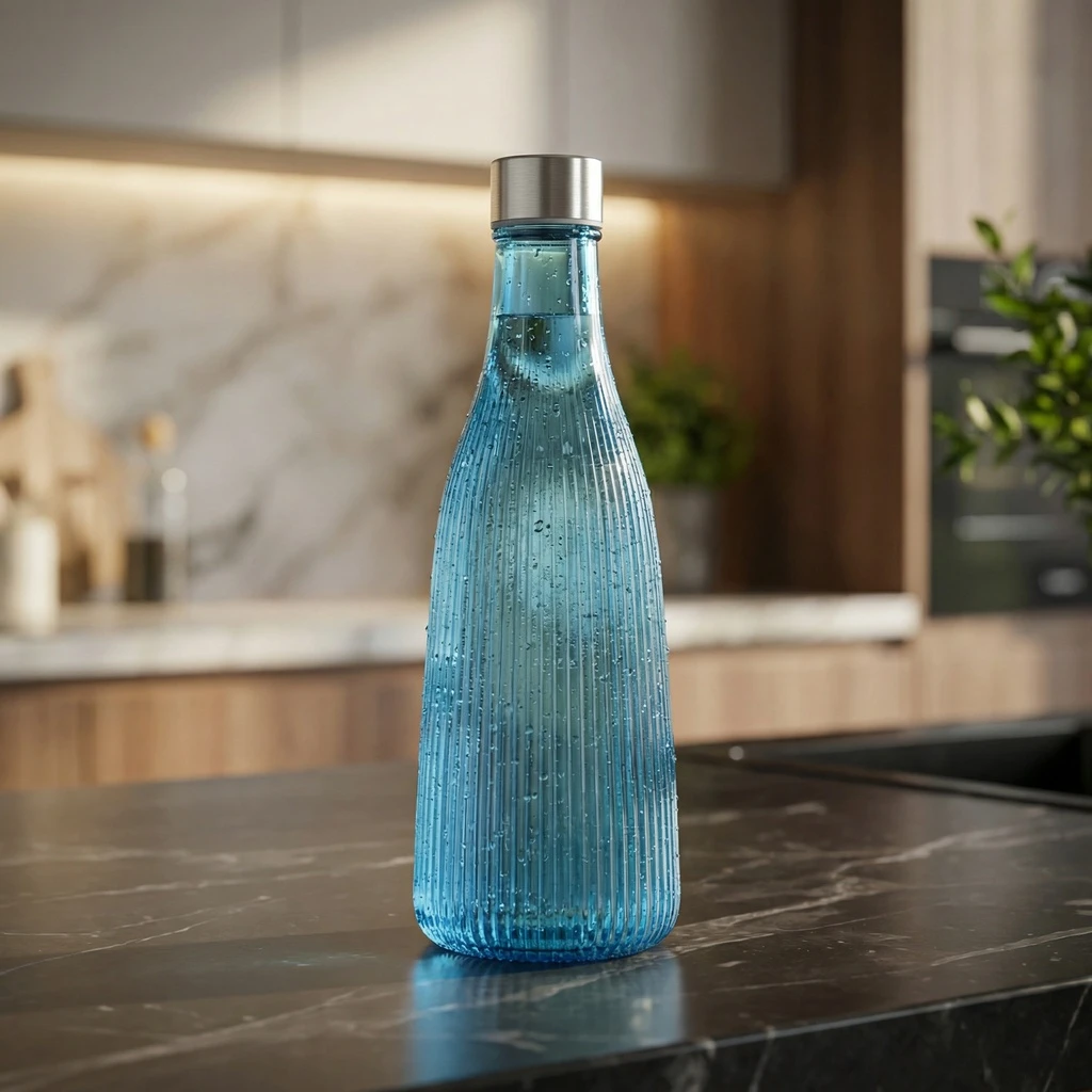 Wasserflasche mit Deckel Glas 1L Blau H28cm 5415003 by COSY & TRENDY color Svart
