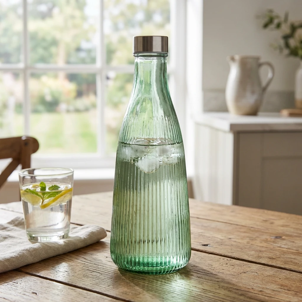 Wasserflasche mit Deckel Glas 1L Dunkelgrün H28cm 5415006 by COSY & TRENDY color Svart