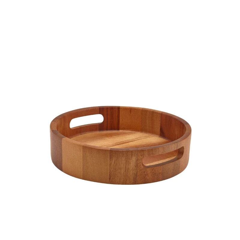 GenWare Acacia Wood Rundes Serviertablett 25 cm WRST25 by Genware color Svart