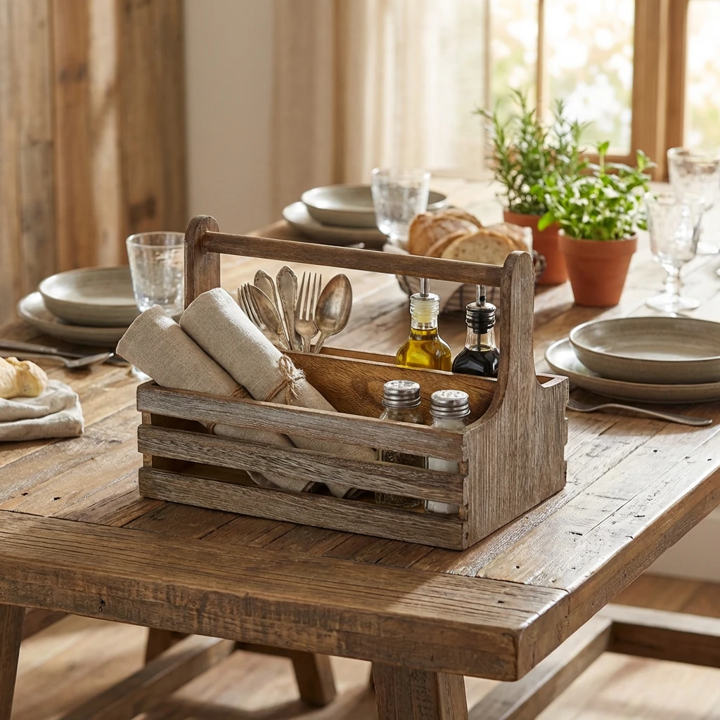 Rustic Wooden Table Caddy RWTC by Genware color Svart