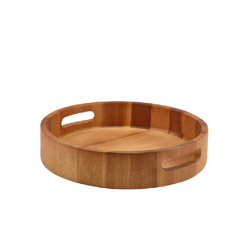 GenWare Acacia Wood Rundes Serviertablett 30 cm WRST30 by Genware color Svart