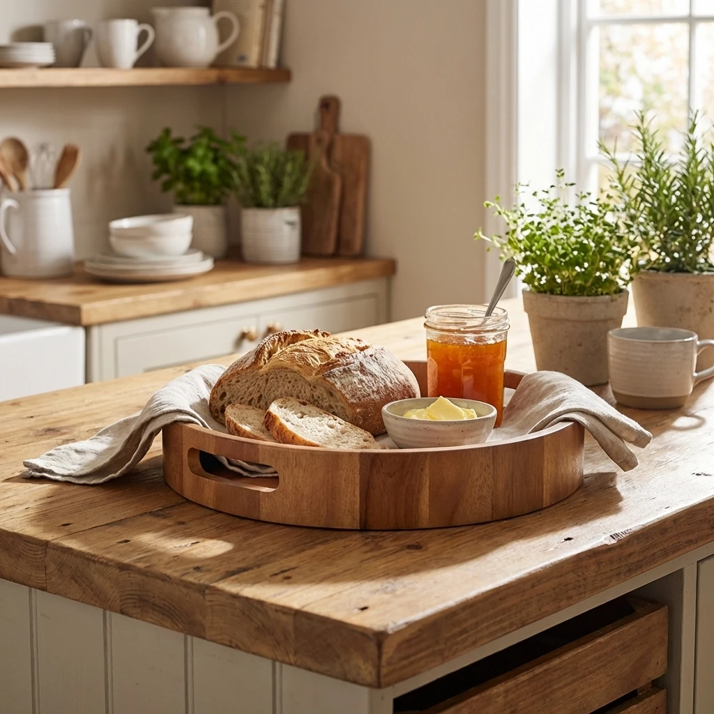 GenWare Acacia Wood Rundes Serviertablett 30 cm WRST30 by Genware color Svart