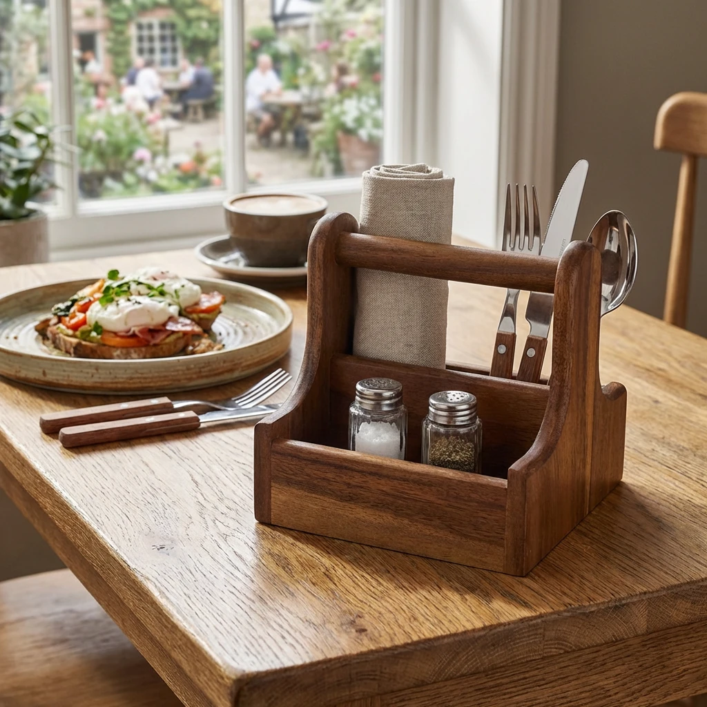 Small Dark Wood Tisch-Caddy aus Akazienholz DWTC-S by Genware color Svart