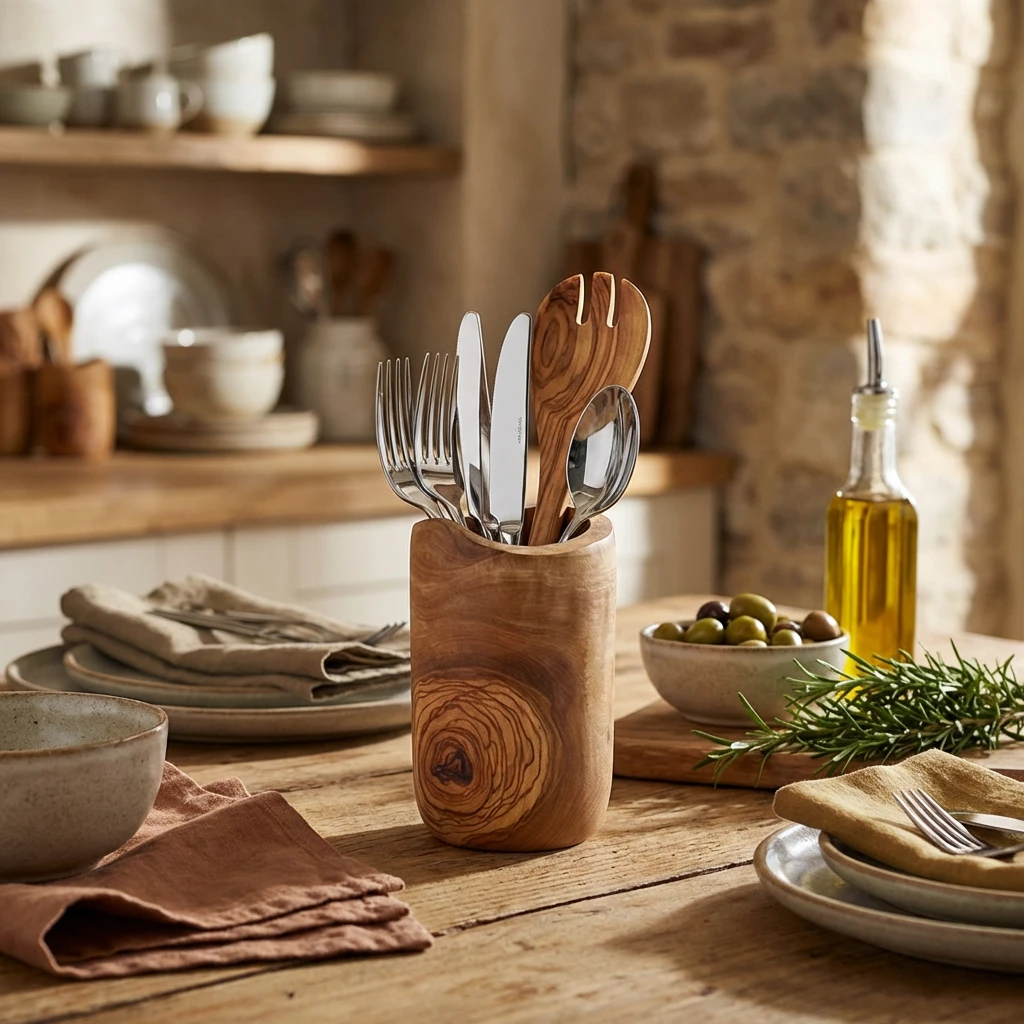 GenWare Olive Wood Rustikaler Besteckhalter OWRCH by Genware color Svart