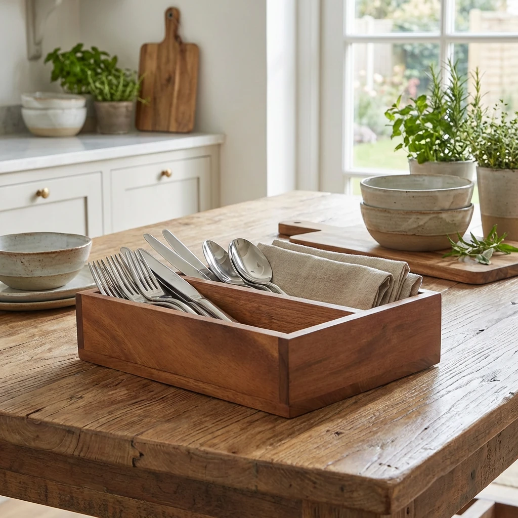 GenWare Besteckkasten aus Akazienholz mit 2 Fächern WDCT-2 by Genware color Svart