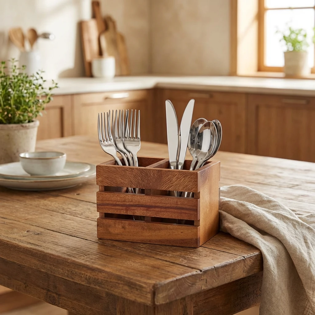 GenWare Besteckbehälter aus Akazienholz mit 2 Fächern WDCB-2 by Genware color Svart