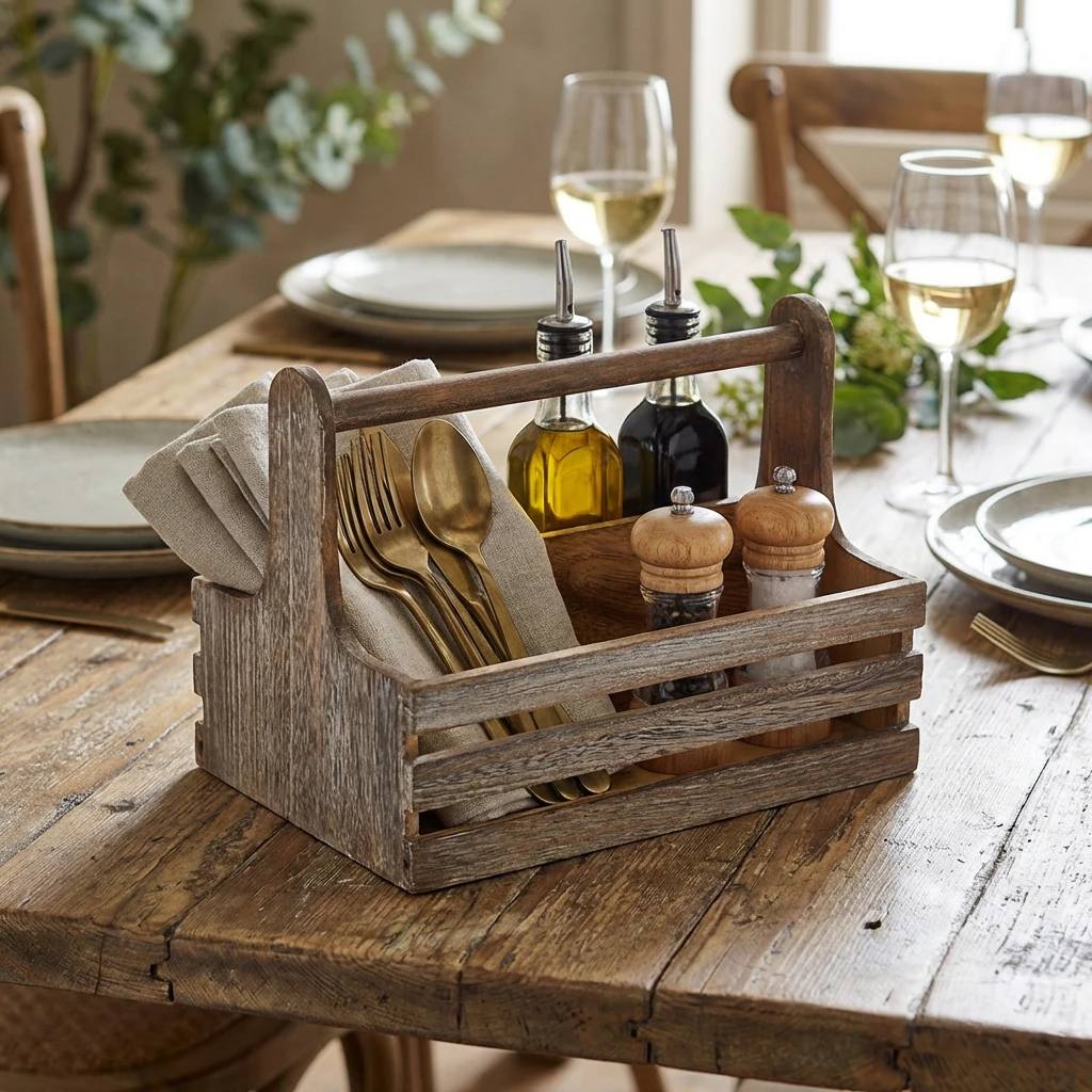 Rustikaler Tisch-Organizer aus Holz – Medium RWTC-M by Genware color Svart