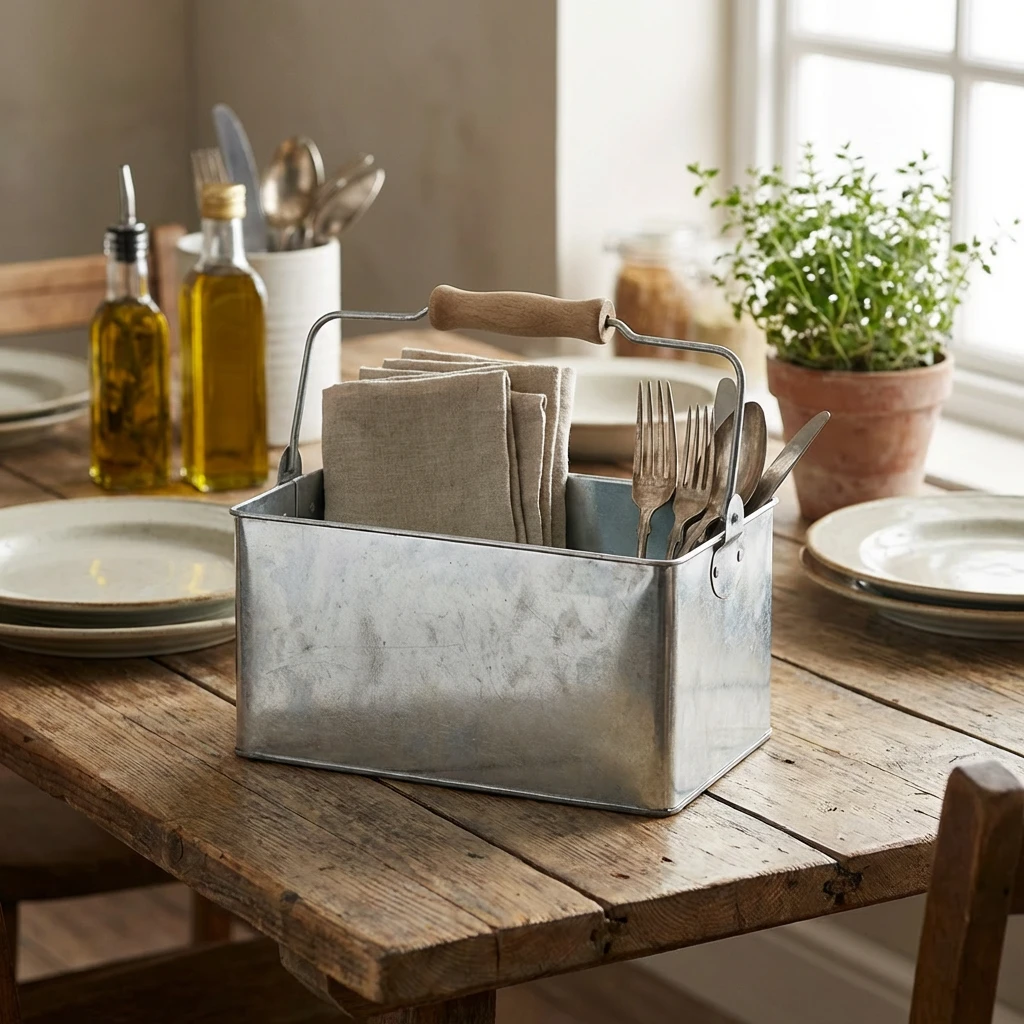 Rechteckiger Tisch-Caddy aus verzinktem Stahl 24,5x15,5x12,5 cm GSTC2415 by Genware color Svart