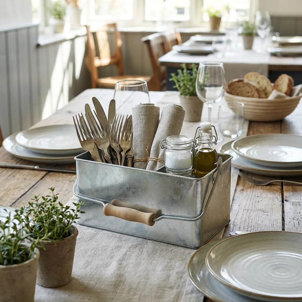 Rechteckiger Tisch-Caddy aus verzinktem Stahl 24,5x15,5x12,5 cm GSTC2415 by Genware color Svart