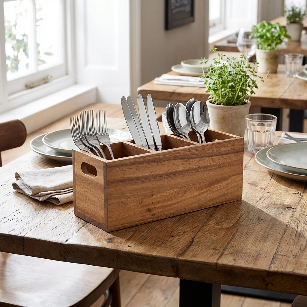 GenWare Besteckkasten aus Akazienholz mit 3 Fächern WDCB-3 by Genware color Svart