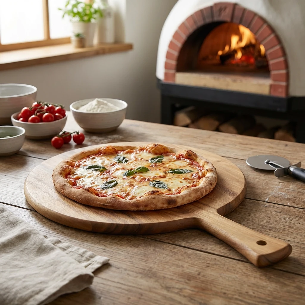 Pizzaschieber aus Akazienholz 33 cm Durchmesser WPB33 by Genware color Svart