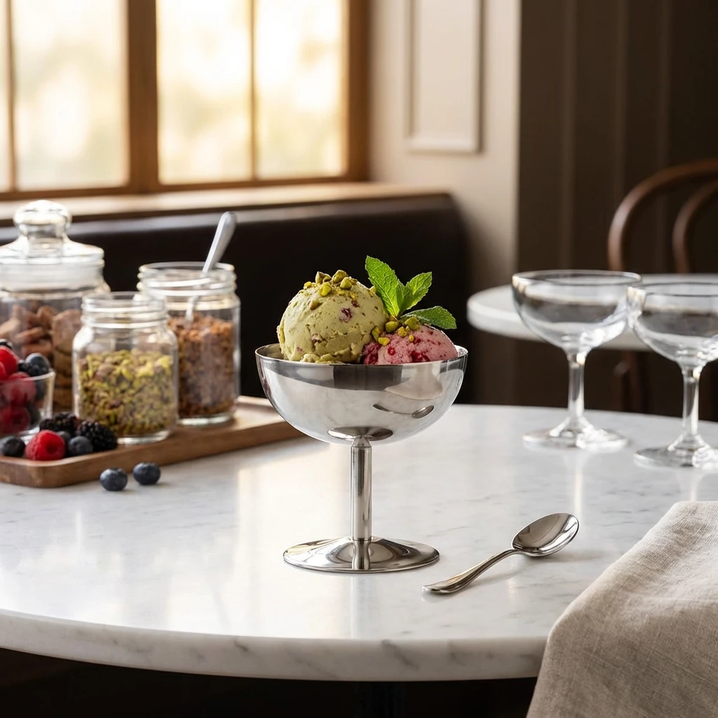 Edelstahl Eisbecher mit Stiel 250 ml SUNS10 by Genware color Svart