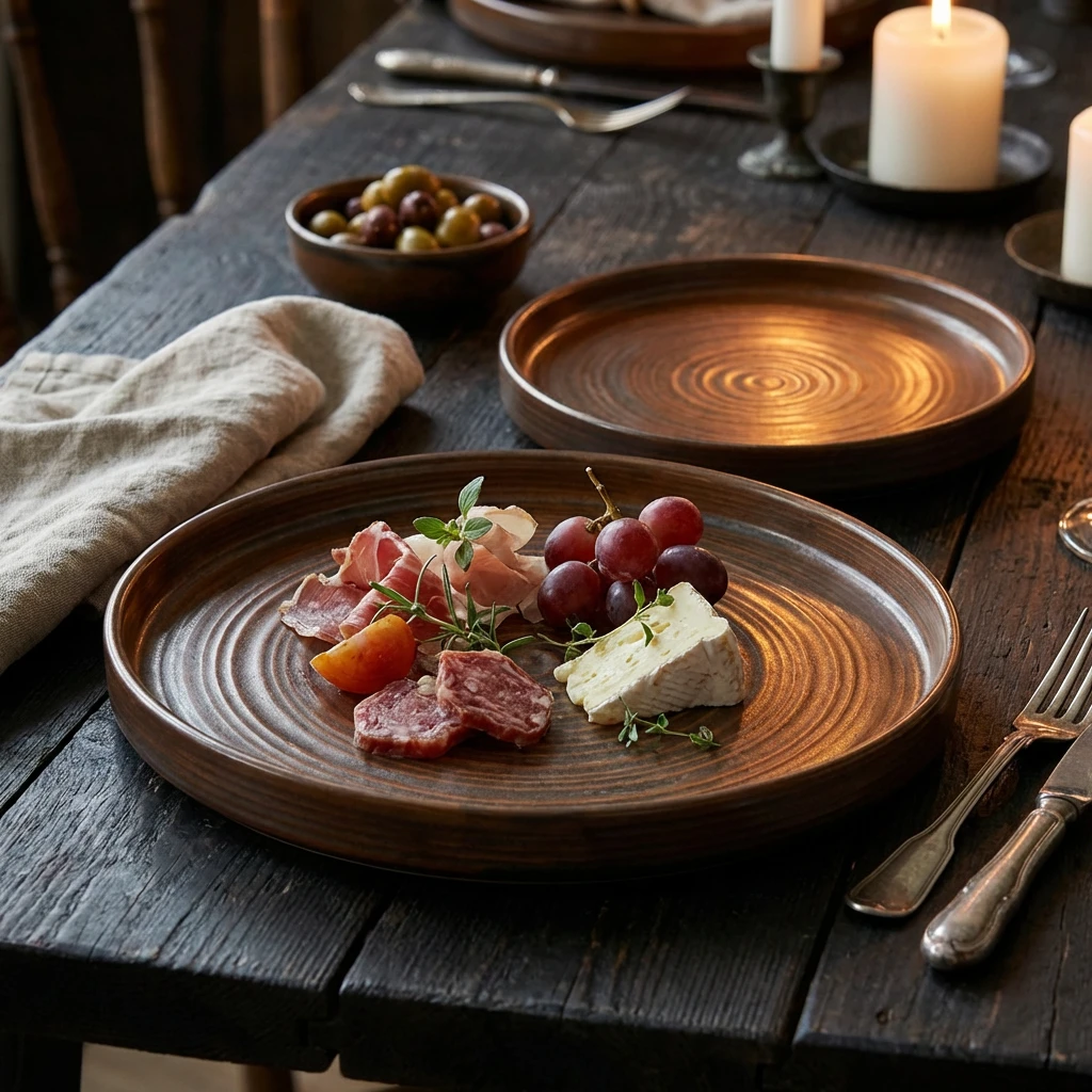 Terra Porcelain Rustic Kupfer Präsentationsteller 20,5 cm PR-PRC21 by Genware color Svart