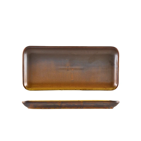 Terra Porcelain Rustic Copper Schmale rechteckige Servierplatte 27 x NR-PRC27 by Genware color Svart