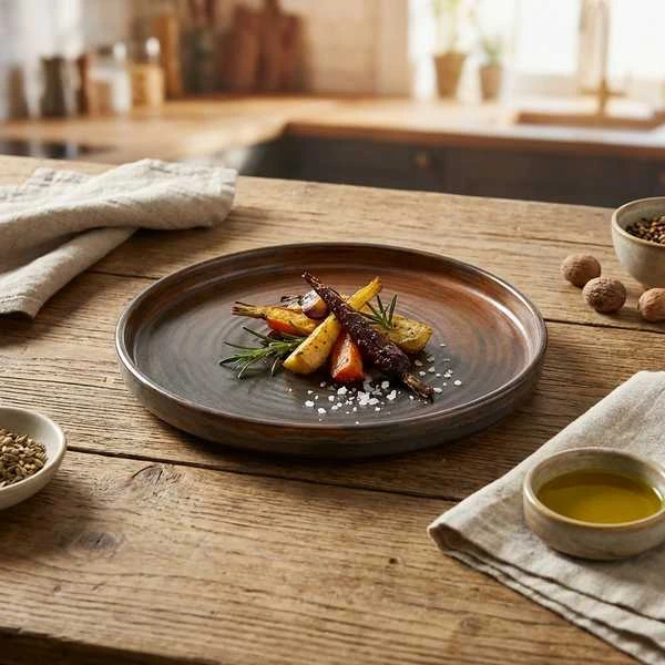 Terra Porcelain Rustic Copper Flacher Präsentationsteller 21 cm LP-PRC21 by Genware color Svart