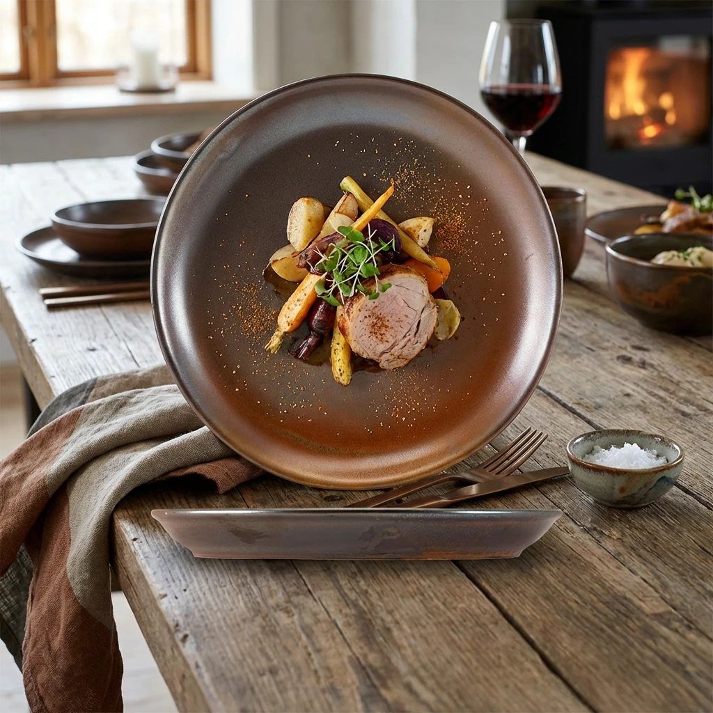 Terra Porcelain Rustic Copper Coupe-Teller 24 cm CP-PRC24 by Genware color Svart