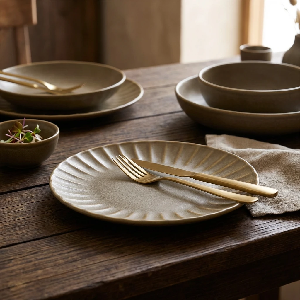 Terra Porcelain Teller Mattgrau mit gewelltem Rand, 23,4 cm CP-SMG23 by Genware color Svart