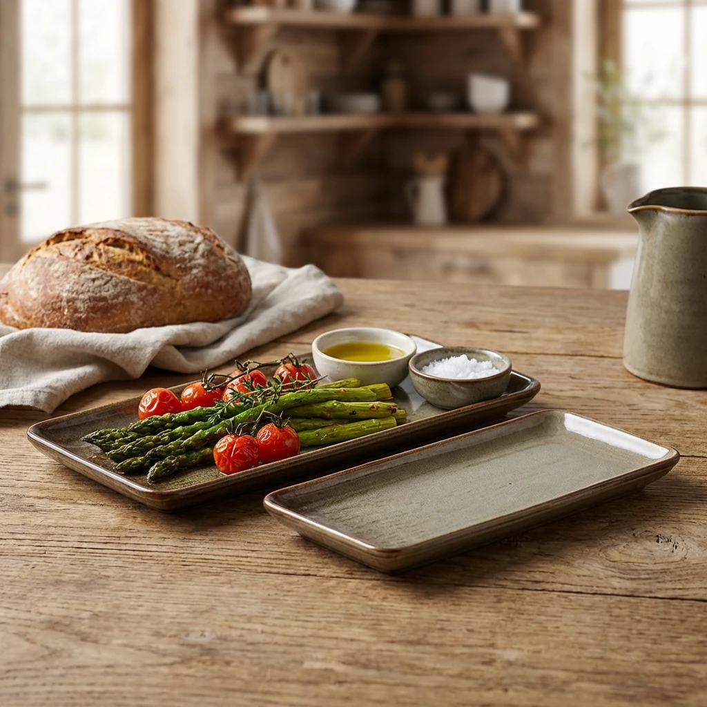 Terra Porcelain Grey schmale rechteckige Servierplatte 31 x 14 cm NR-PG30 by Genware color Svart