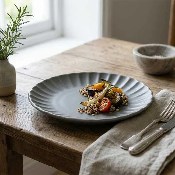 Terra Porcelain Matt Grau Teller mit Wellenrand 20,3 cm CP-SMG20 by Genware color Svart
