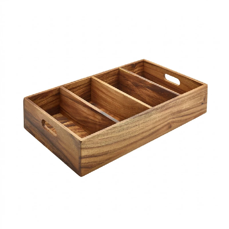 Besteckkasten aus Akazienholz mit 4 Fächern WDCT-4 by Genware color Svart