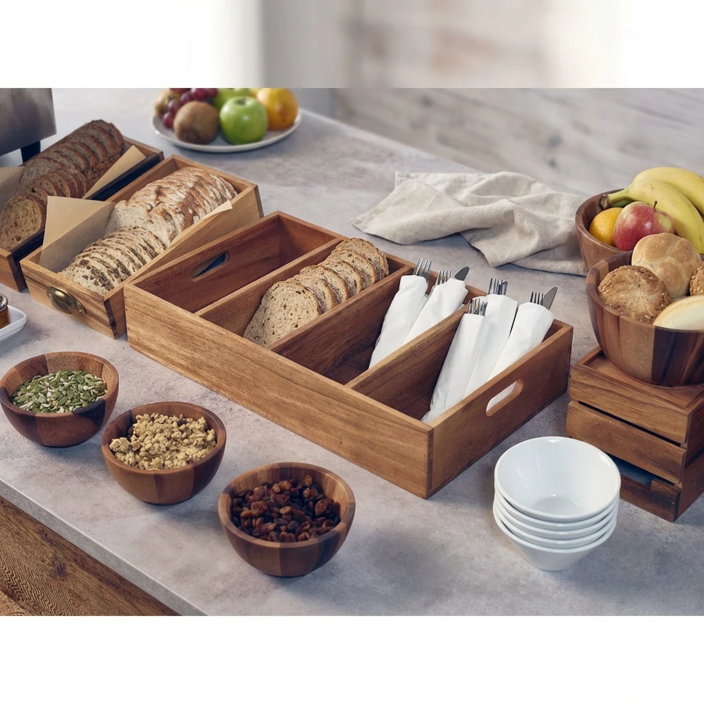 Besteckkasten aus Akazienholz mit 4 Fächern WDCT-4 by Genware color Svart