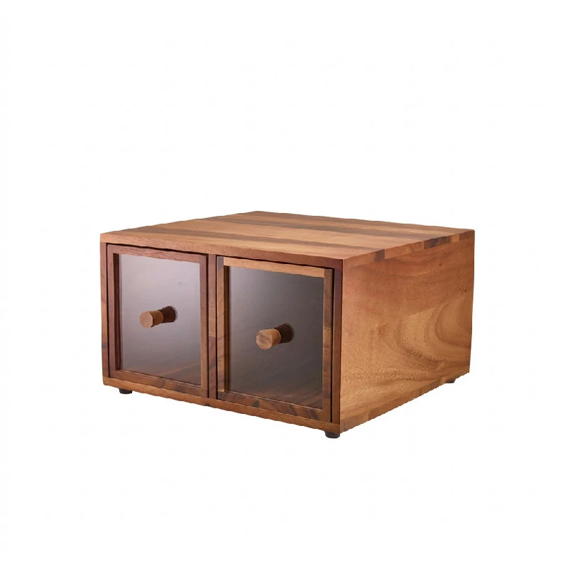 GenWare Acacia Wood Doppel-Brotkasten WBB-3432 by Genware color Svart