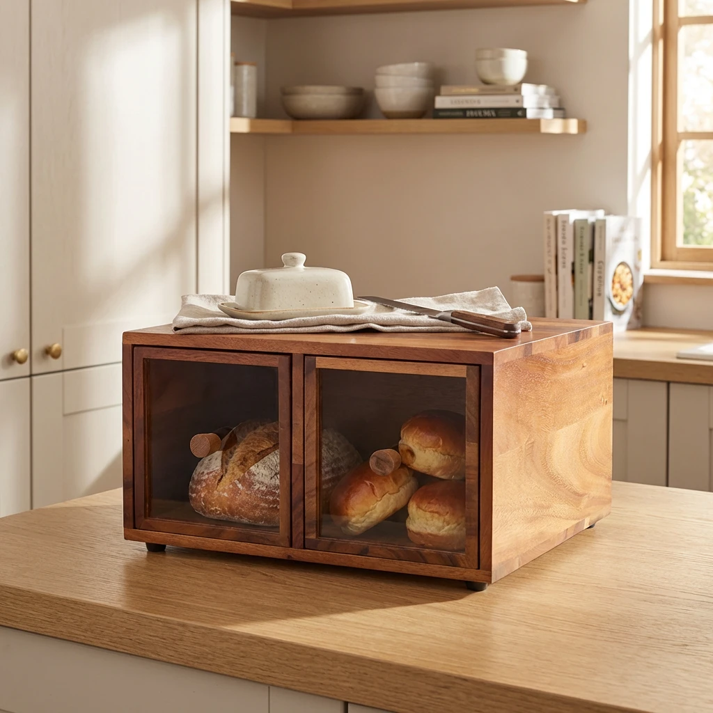 GenWare Acacia Wood Doppel-Brotkasten WBB-3432 by Genware color Svart