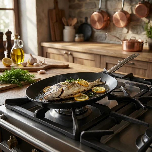Hendi Fischpfanne Oval Titanium Professional 38x26cm 629604 by Hendi color Svart