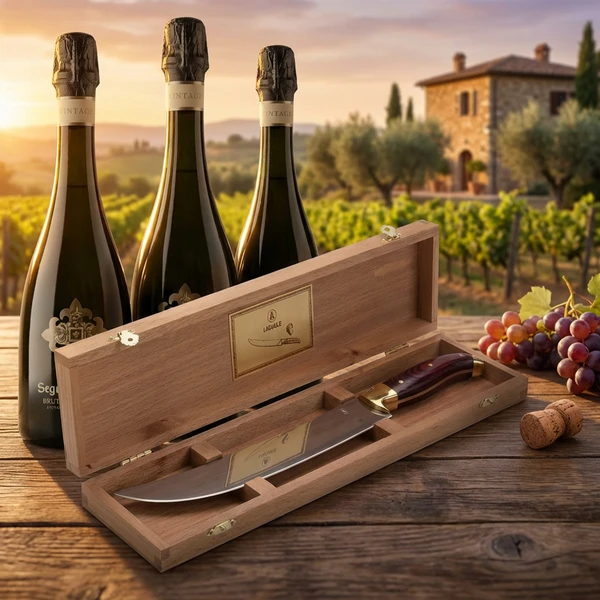 Laguiole Champagnersäbel & 3 Fl. Segura Viudas Cava Set 001CS  color Svart