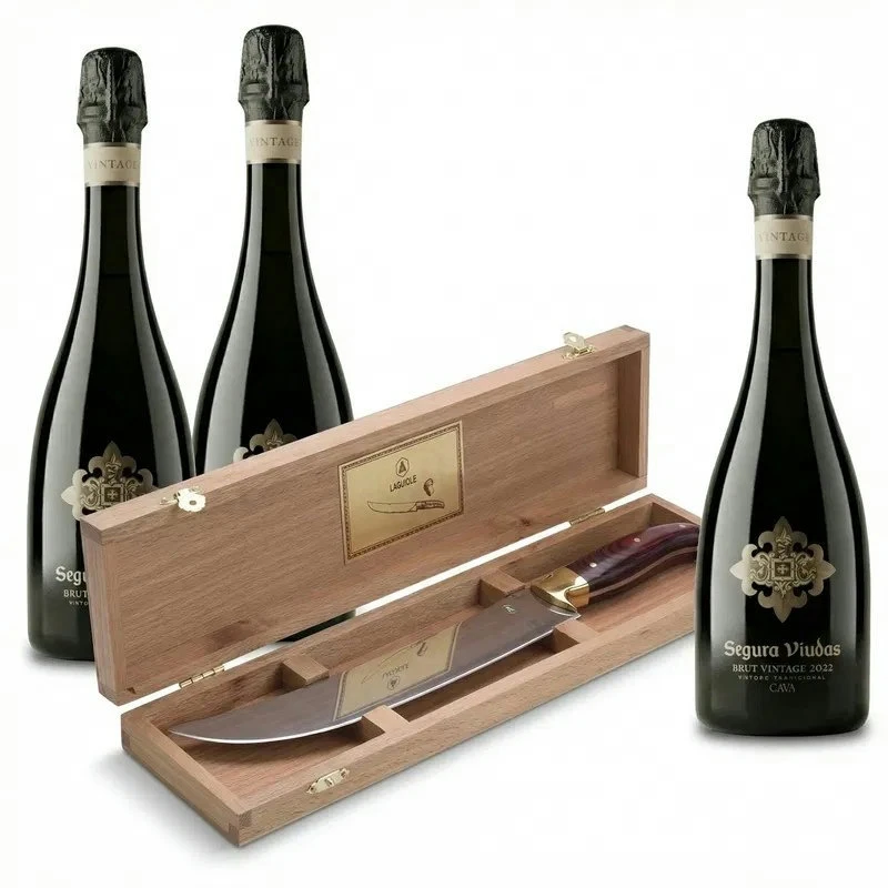 Laguiole Champagnersäbel & 3 Fl. Segura Viudas Cava Set 001CS  color Svart