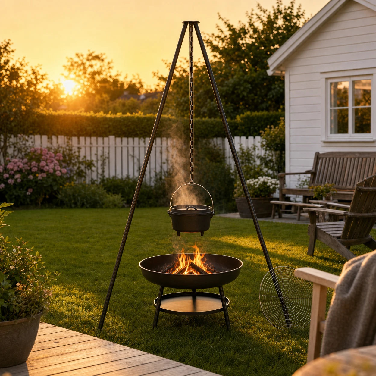 Dreibein-Schwenkgrill mit Gusseisentopf grillgrydecombo  color Svart