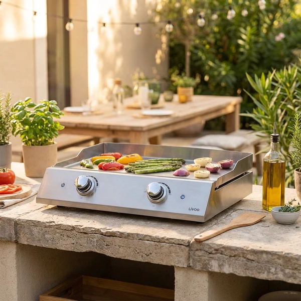 Livoo Plancha-Grill aus Edelstahl mit 2 Thermostaten 96-DOC302  color Svart