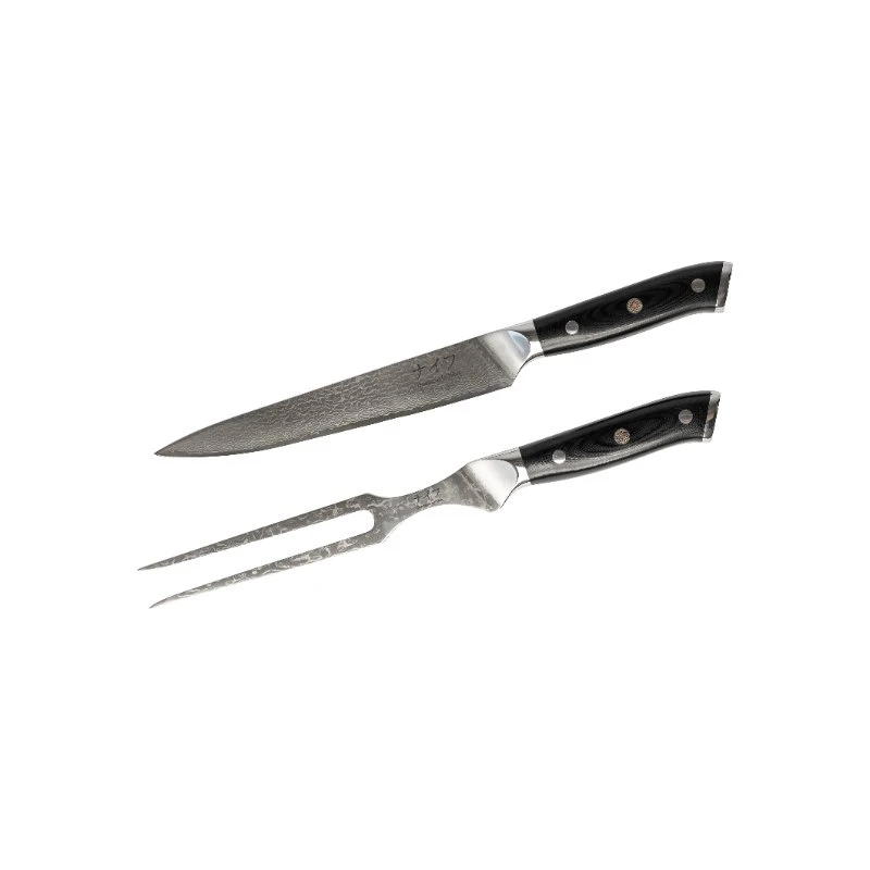 Damascus By Hâws Tranchierset Tranchiermesser und Fleischgabel 30-DCFG  color Svart